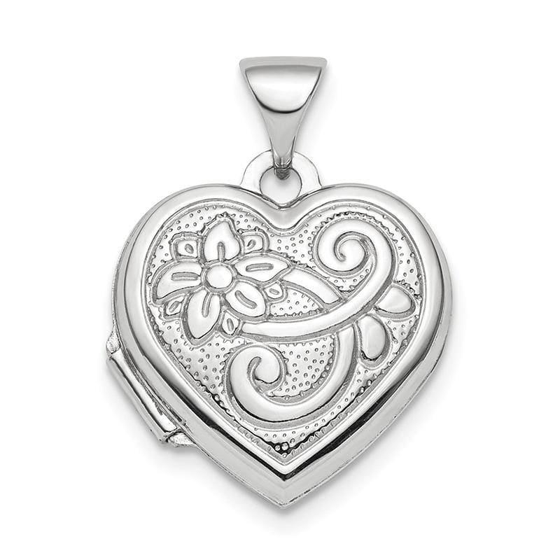 Sterling Silver Rhodium-plated Reversible 15mm Heart Locket Pendant | Weight: 1.28 grams, Length: 16.5mm, Width: 15mm - Seattle Gold Grillz