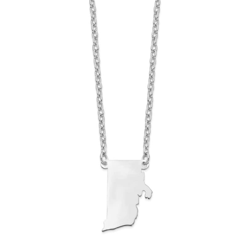 Sterling Silver Rhodium-plated RI State Pendant with chain - Seattle Gold Grillz