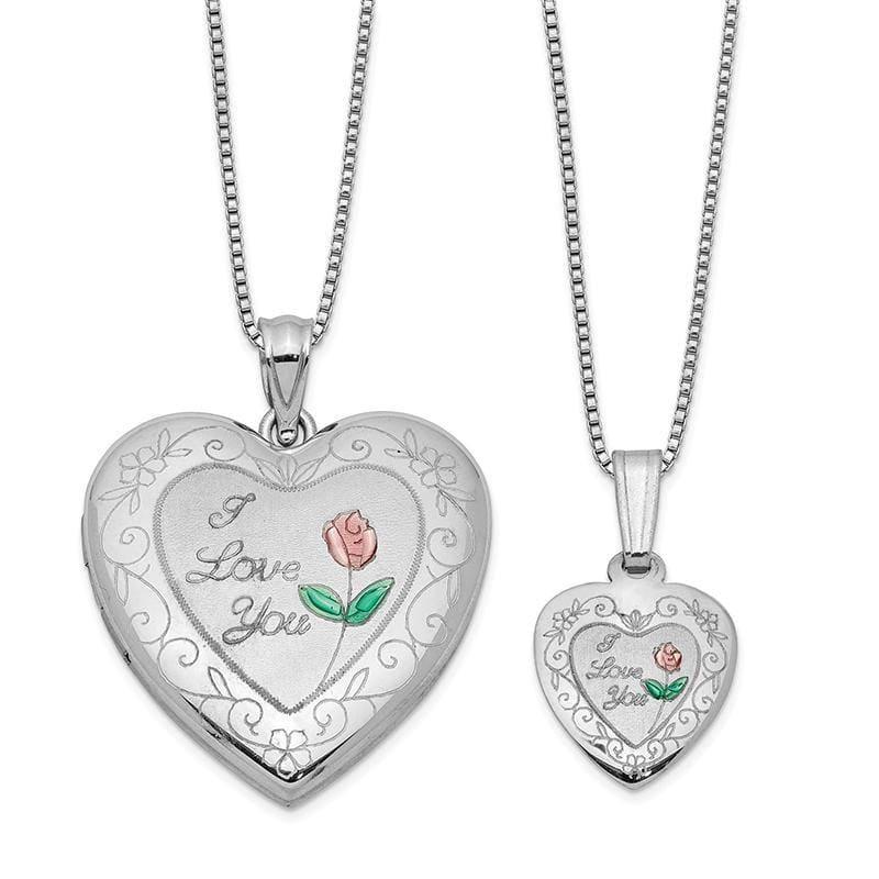 Sterling Silver Rhodium-plated Rose I Love You Heart Locket & Pendant Neckl | Weight: grams, Length: mm, Width: mm - Seattle Gold Grillz