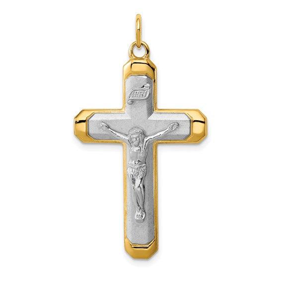 Sterling Silver Rhodium-plated Satin/Polished Vermeil Corpus Cross Pendant - Seattle Gold Grillz