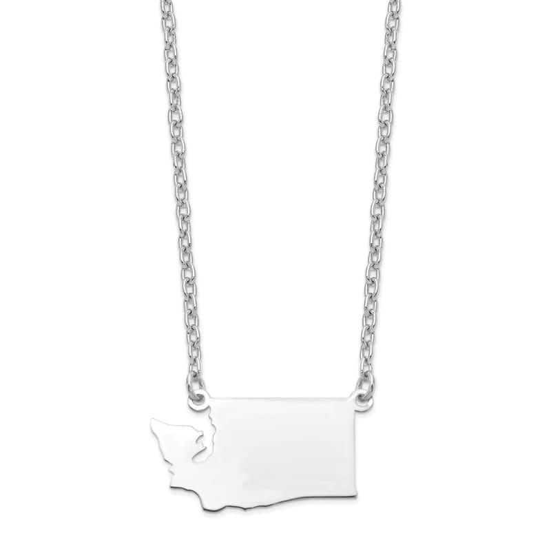 Sterling Silver Rhodium-plated WA State Pendant with chain - Seattle Gold Grillz