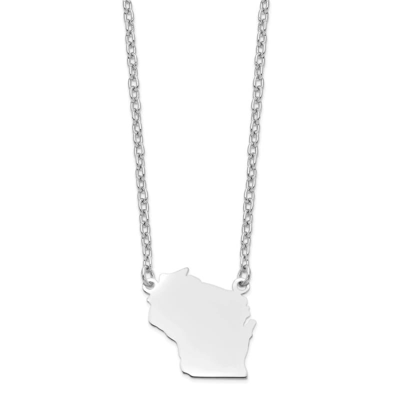 Sterling Silver Rhodium-plated WI State Pendant with chain - Seattle Gold Grillz