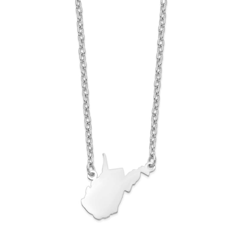 Sterling Silver Rhodium-plated WV State Pendant with chain - Seattle Gold Grillz