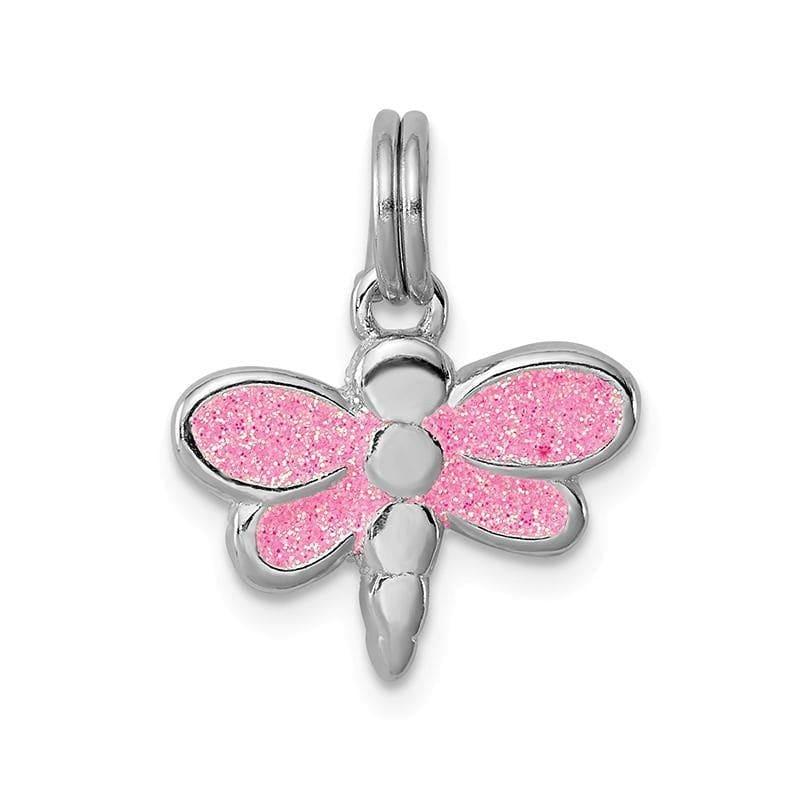 Sterling Silver Rhodium-platedGlitter Enamel Dragonfly Charm - Seattle Gold Grillz