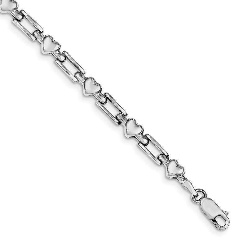 Sterling Silver Rhodium Polished Hearts and Squares Bracelet | Weight: 6.57 grams, Length: 7.25mm, Width: mm - Seattle Gold Grillz