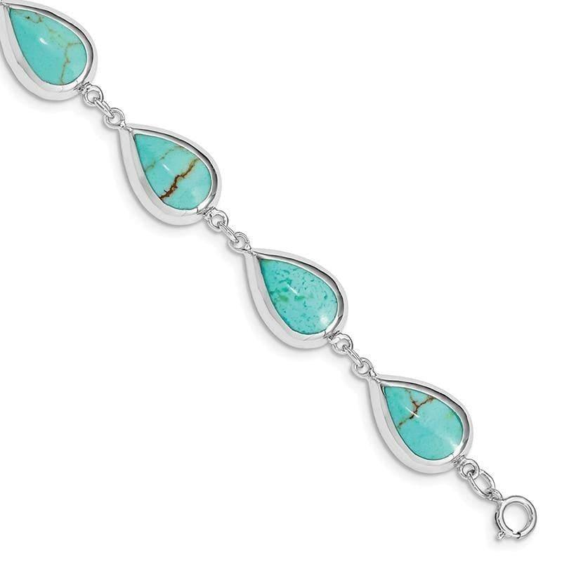 Sterling Silver Rhodium Polished Teardrop Synthetic Turquoise Bracelet | Weight: 6.96 grams, Length: 7.75mm, Width: mm - Seattle Gold Grillz