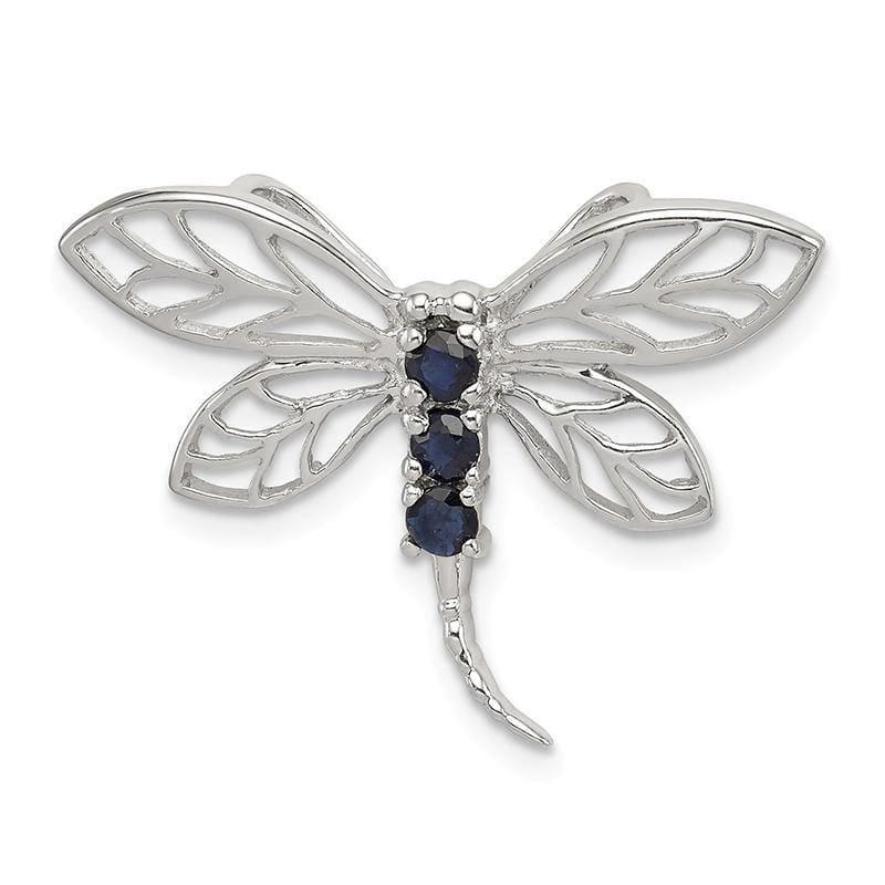 Sterling Silver Rhodium Sapphire Dragonfly Pendant - Seattle Gold Grillz