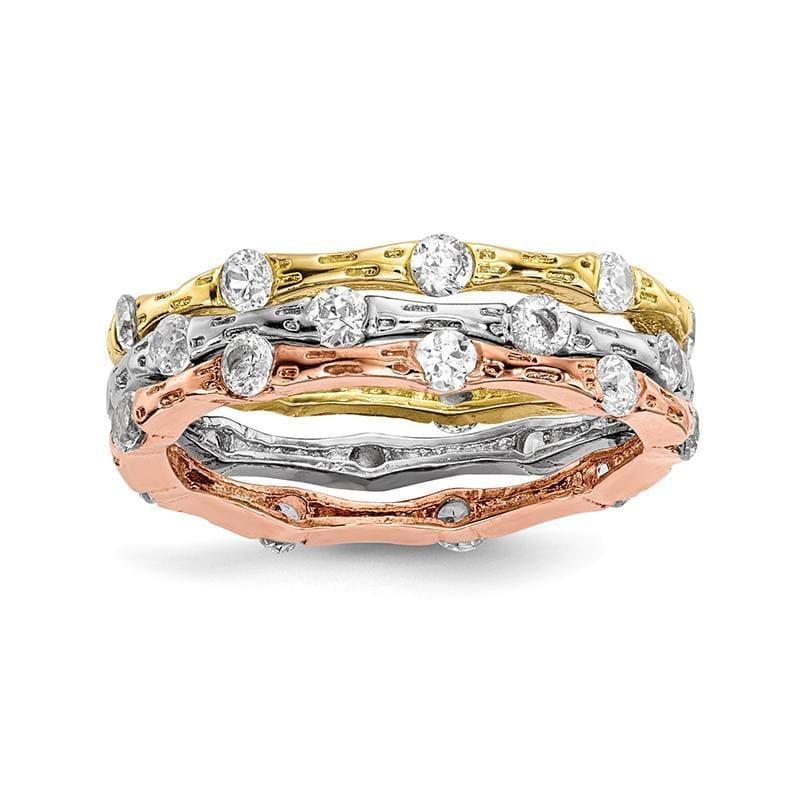 Sterling Silver Rose & Gold-tone CZ Stack Rings - Seattle Gold Grillz
