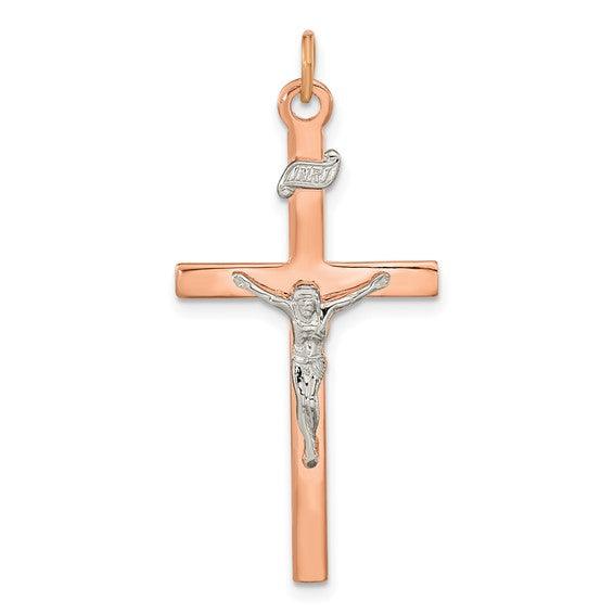 Sterling Silver Rose Gold-plated INRI Crucifix Cross Pendant - Seattle Gold Grillz