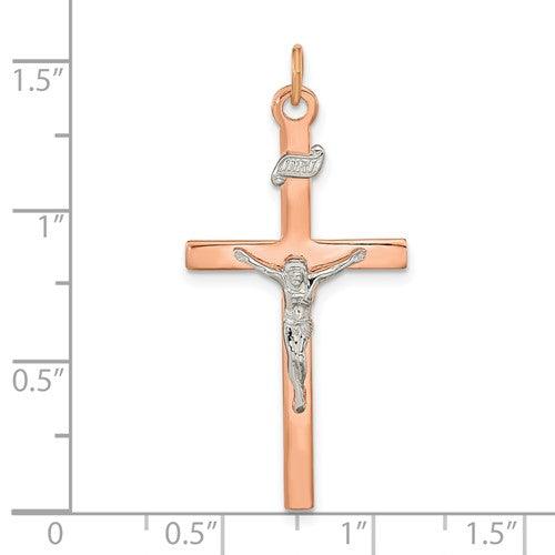 Sterling Silver Rose Gold-plated INRI Crucifix Cross Pendant - Seattle Gold Grillz