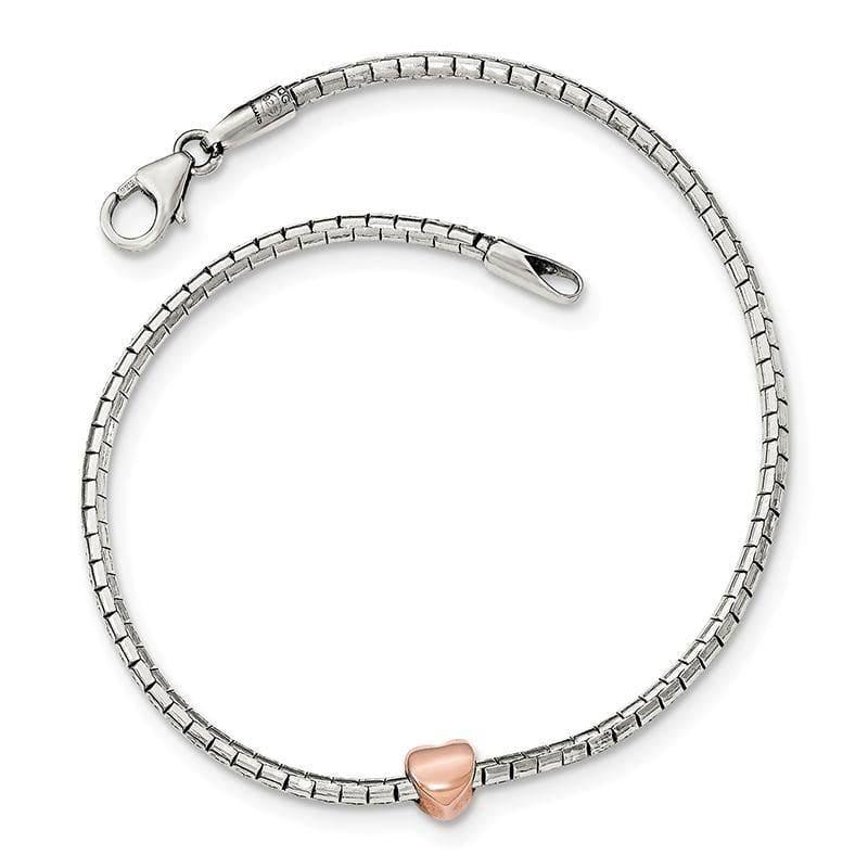 Sterling Silver Rose-tone Heart Bracelet | Weight: 4.5 grams, Length: 7mm, Width: mm - Seattle Gold Grillz