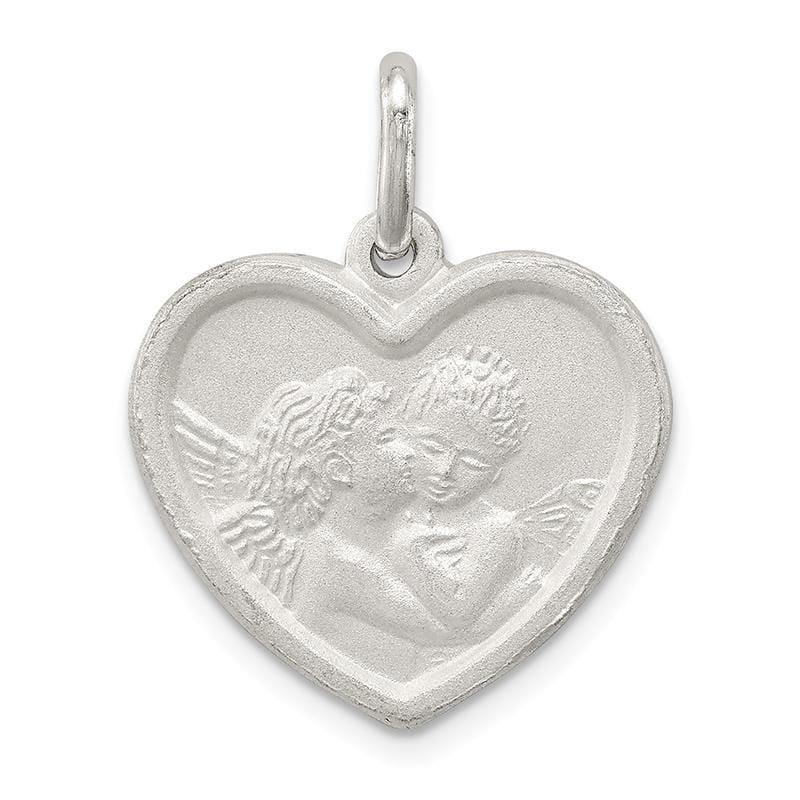 Sterling Silver Satin Angel Heart Charm - Seattle Gold Grillz