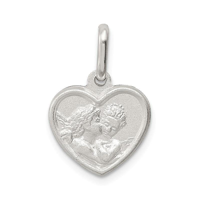 Sterling Silver Satin Angel Heart Charm - Seattle Gold Grillz