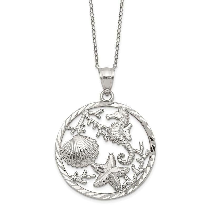 Sterling Silver Seahorse, Starfish and Shell Pendant | Weight: 2.3 grams, Length: 26mm, Width: 25mm - Seattle Gold Grillz