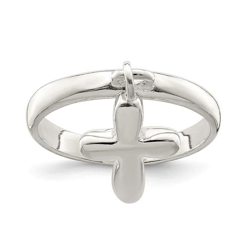 Sterling Silver Solid Cross Dangle Ring - Seattle Gold Grillz