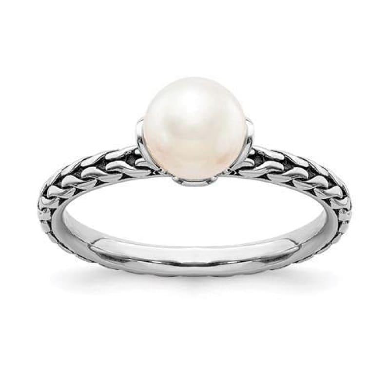 Sterling Silver Stack Exp. 7.0-7.5mm White FW Cultured Pearl Ring - Seattle Gold Grillz