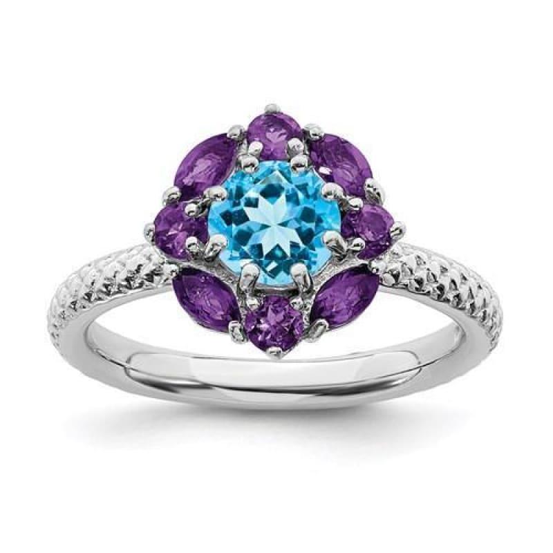 Sterling Silver Stackable Expressions Amethyst And Blue Topaz Ring - Seattle Gold Grillz