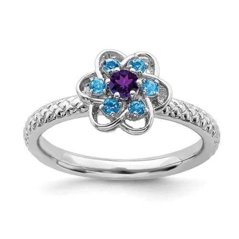 Sterling Silver Stackable Expressions Amethyst And Blue Topaz Stackable Ring - Seattle Gold Grillz