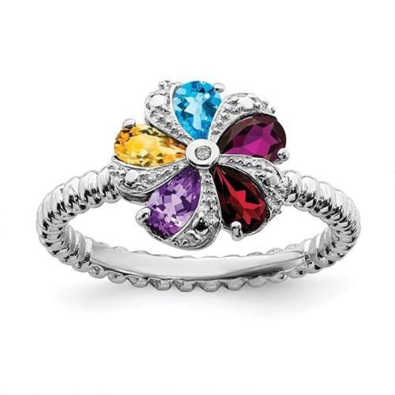 Sterling Silver Stackable Expressions Gemstone And Diamond Ring - Seattle Gold Grillz