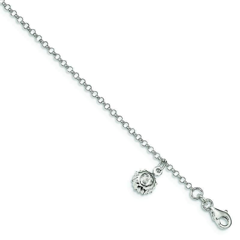 Sterling Silver Sun 10 inch w-1 inch ext. Anklet | Weight: 2.03 grams, Length: 10mm, Width: 1.5mm - Seattle Gold Grillz