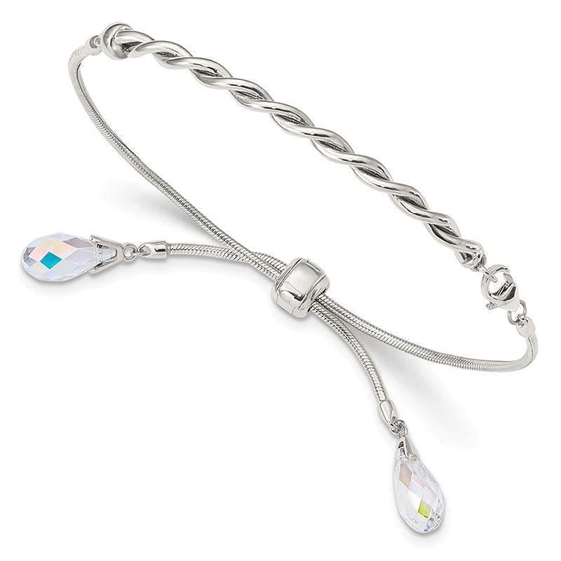 Sterling Silver Swarovski Crystal Tassel Adjustable Bracelet | Weight: 9.57 grams, Length: mm, Width: 3.5mm - Seattle Gold Grillz