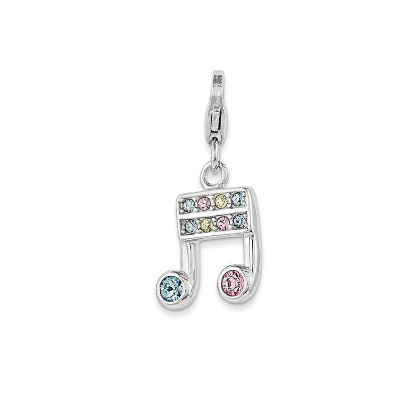 Sterling Silver Swarovski Element Music Note w- Lobster Clasp Charm | Weight: 1.7 grams, Length: 17mm, Width: 12mm - Seattle Gold Grillz