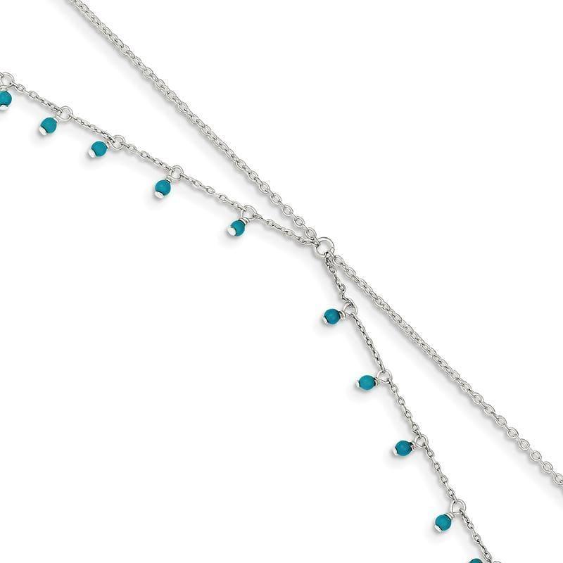 Sterling Silver Turquoise Double Chain Anklet Bracelet | Weight: 3.29 grams, Length: 10mm, Width: mm - Seattle Gold Grillz
