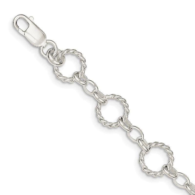 Sterling Silver Twist Circle Link Bracelet | Weight: 9.14 grams, Length: 7.25mm, Width: mm - Seattle Gold Grillz
