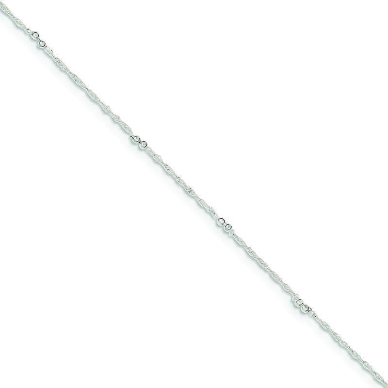 Sterling Silver w- 1in ext. Anklet | Weight: 1.14 grams, Length: 10mm, Width: mm - Seattle Gold Grillz