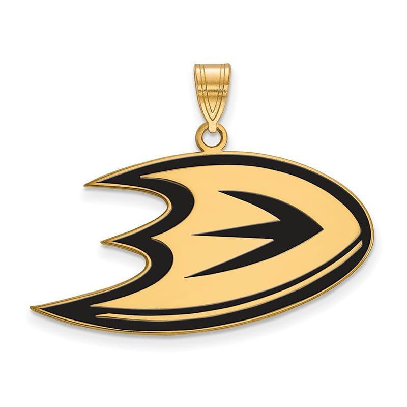 Sterling Silver w-GP NHL LogoArt Anaheim Ducks Large Enamel Pendant - Seattle Gold Grillz