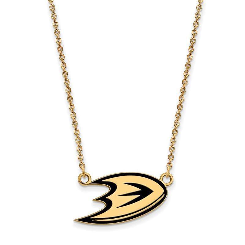 Sterling Silver w-GP NHL LogoArt Anaheim Ducks Sm Enl Pendant w-Necklace - Seattle Gold Grillz