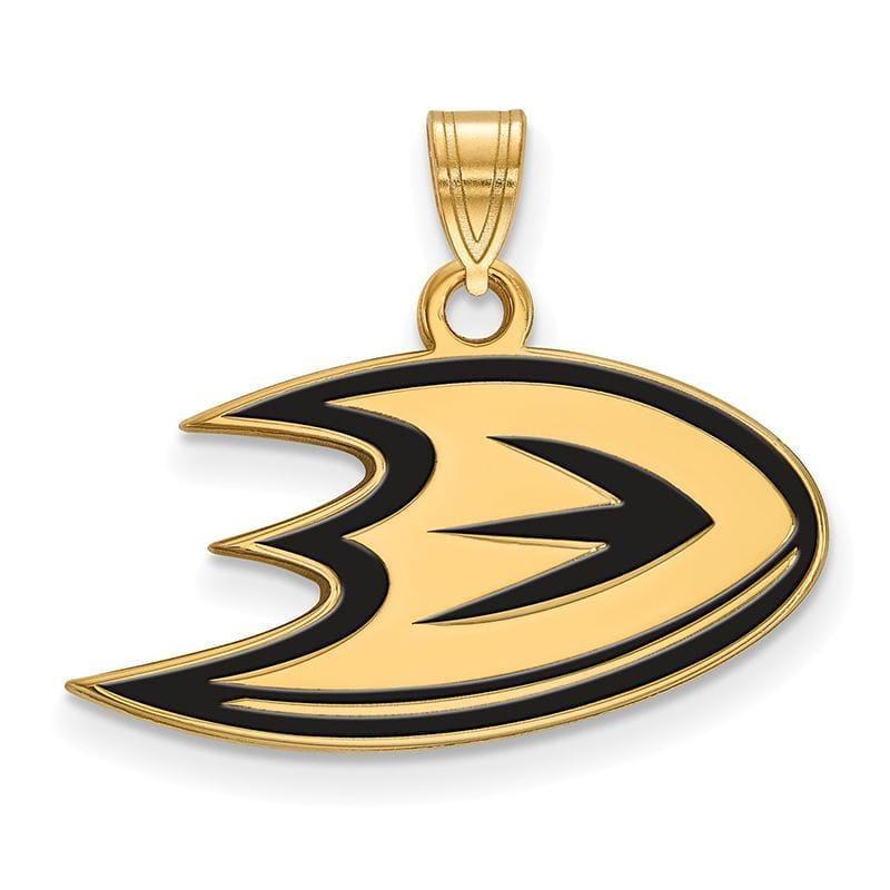 Sterling Silver w-GP NHL LogoArt Anaheim Ducks Small Enamel Pendant - Seattle Gold Grillz