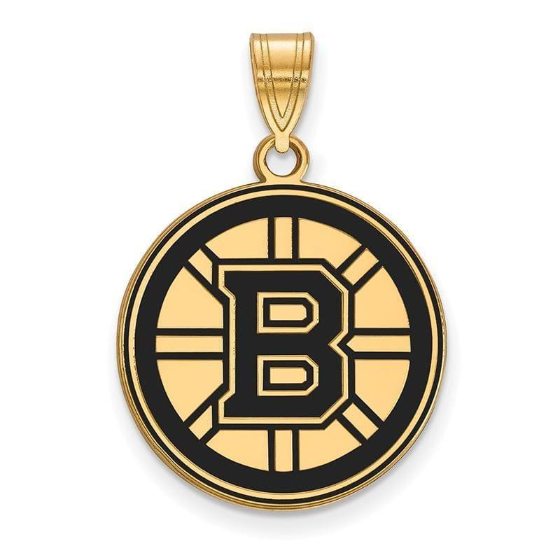 Sterling Silver w-GP NHL LogoArt Boston Bruins Large Enamel Pendant - Seattle Gold Grillz