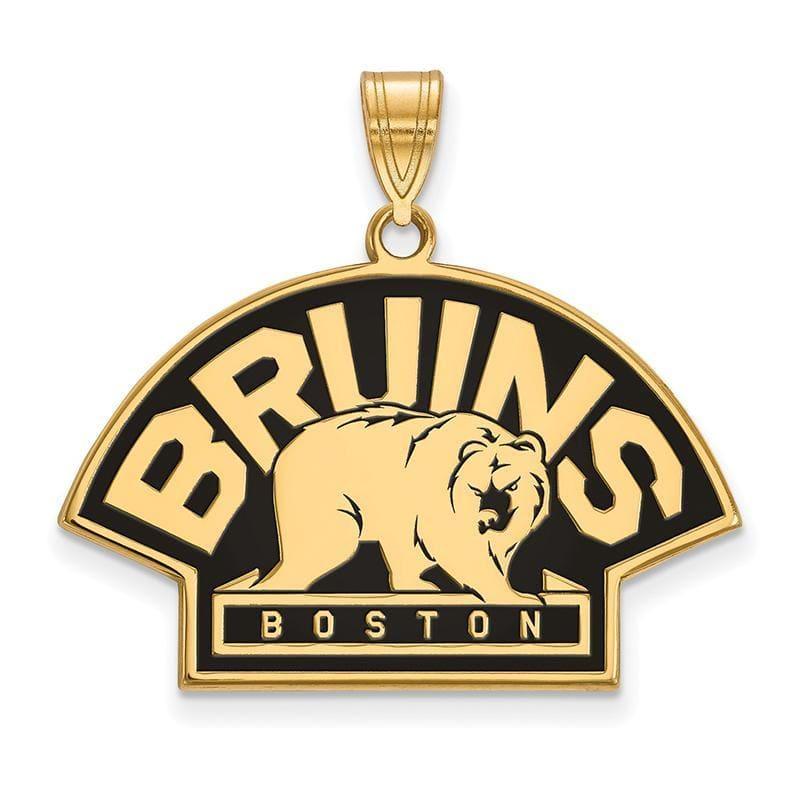 Sterling Silver w-GP NHL LogoArt Boston Bruins Large Enamel Pendant - Seattle Gold Grillz