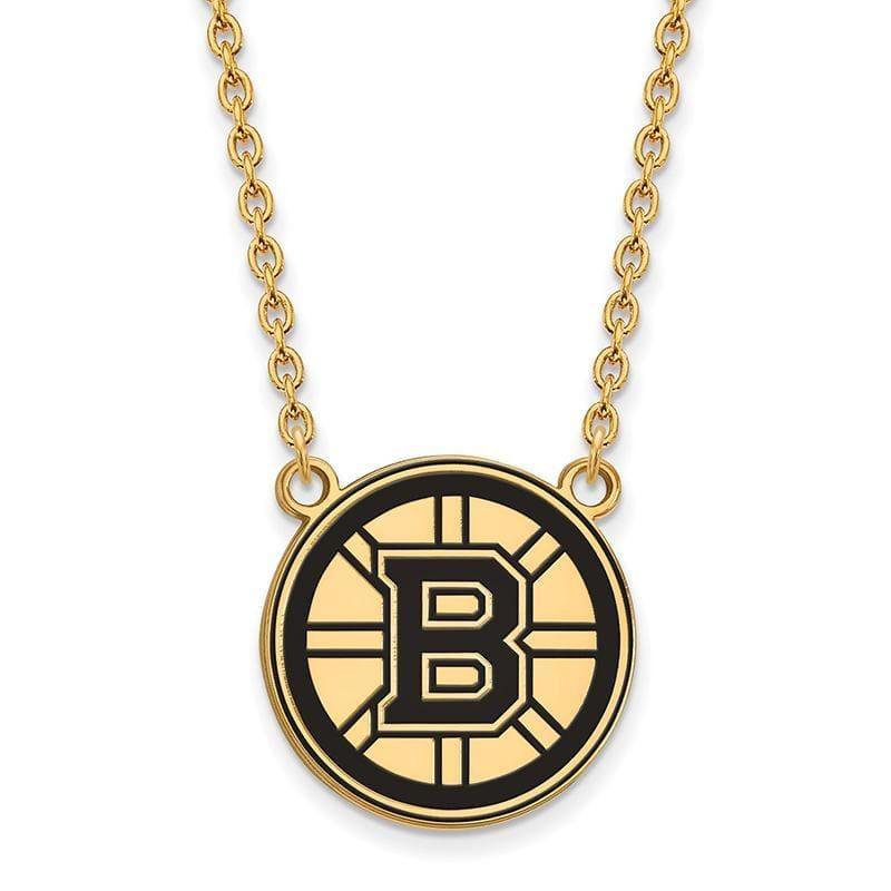 Sterling Silver w-GP NHL LogoArt Boston Bruins Lg Enl Pendant w-Necklace - Seattle Gold Grillz