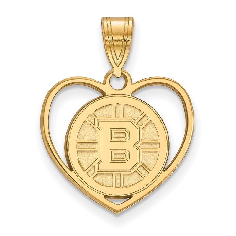 Sterling Silver w-GP NHL LogoArt Boston Bruins Pendant in Heart - Seattle Gold Grillz