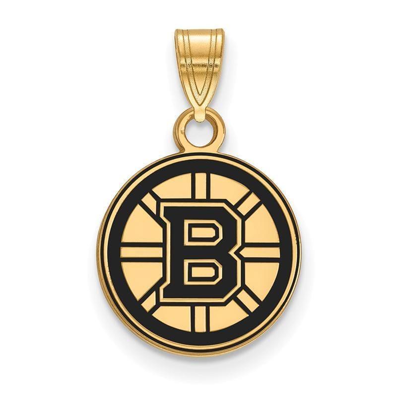 Sterling Silver w-GP NHL LogoArt Boston Bruins Small Enamel Pendant - Seattle Gold Grillz