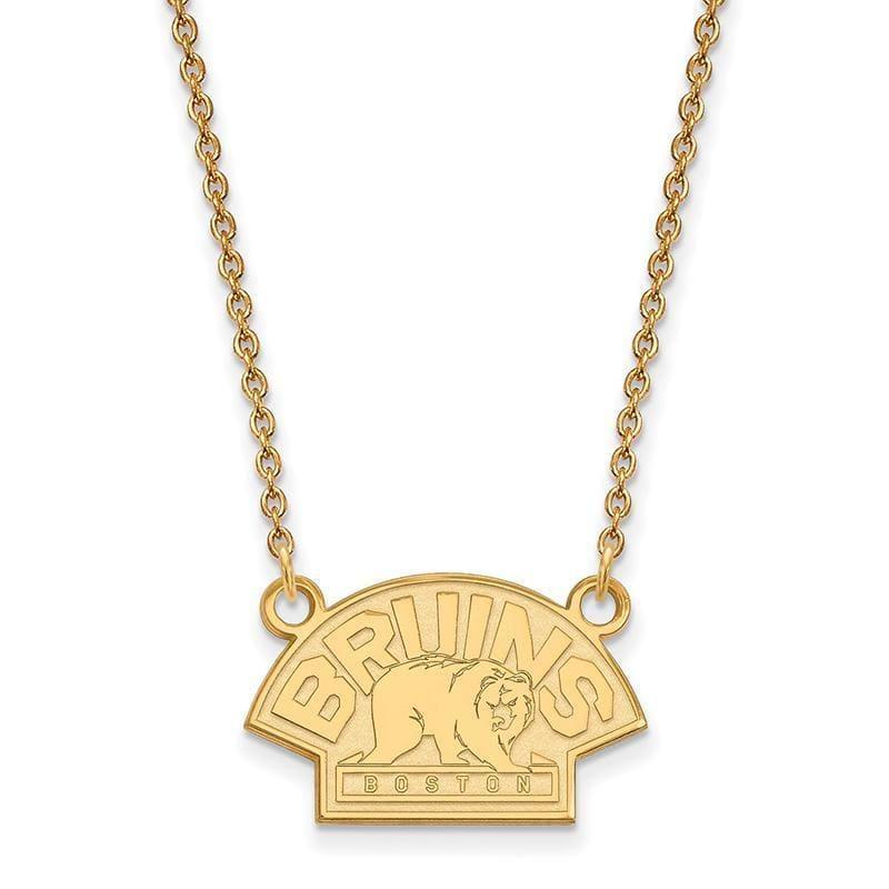 Sterling Silver w-GP NHL LogoArt Boston Bruins Small Pendant w-Necklace - Seattle Gold Grillz