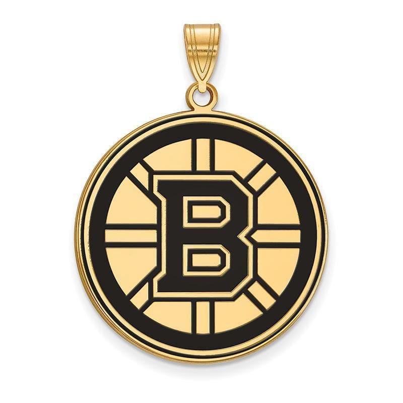 Sterling Silver w-GP NHL LogoArt Boston Bruins XL Enamel Pendant - Seattle Gold Grillz