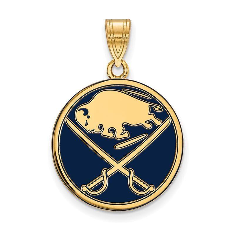 Sterling Silver w-GP NHL LogoArt Buffalo Sabres Large Enamel Pendant - Seattle Gold Grillz