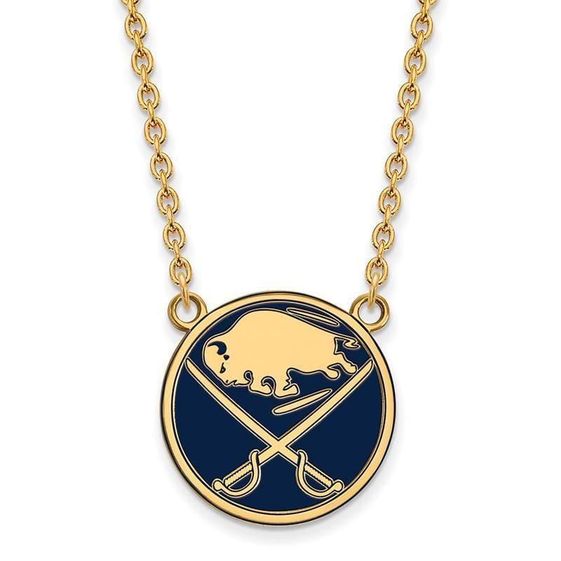 Sterling Silver w-GP NHL LogoArt Buffalo Sabres Lg Enl Pendant w-Necklace - Seattle Gold Grillz