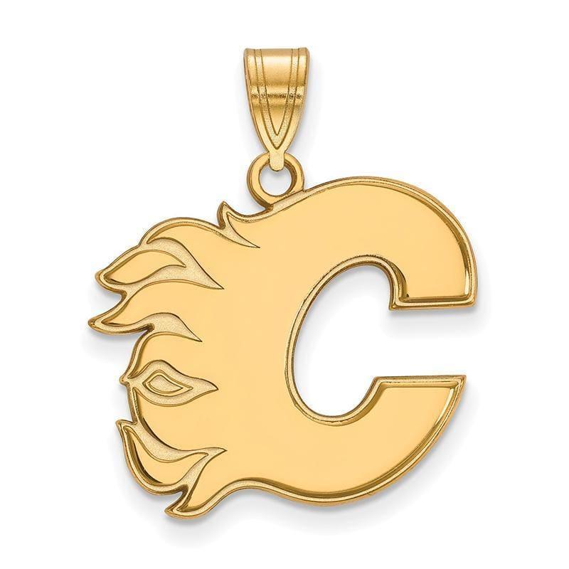 Sterling Silver w-GP NHL LogoArt Calgary Flames Large Pendant - Seattle Gold Grillz