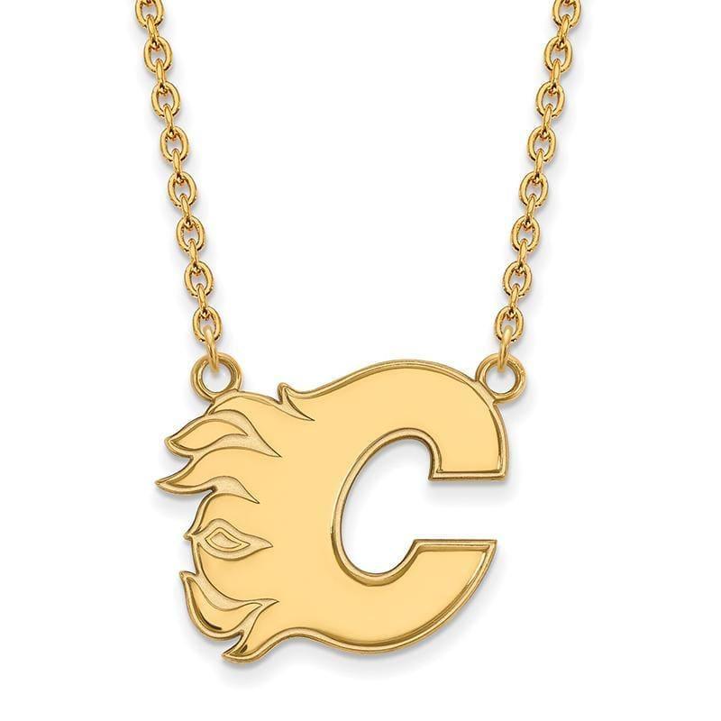 Sterling Silver w-GP NHL LogoArt Calgary Flames Large Pendant w-Necklace - Seattle Gold Grillz