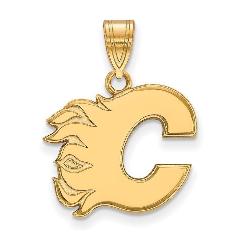 Sterling Silver w-GP NHL LogoArt Calgary Flames Medium Pendant - Seattle Gold Grillz