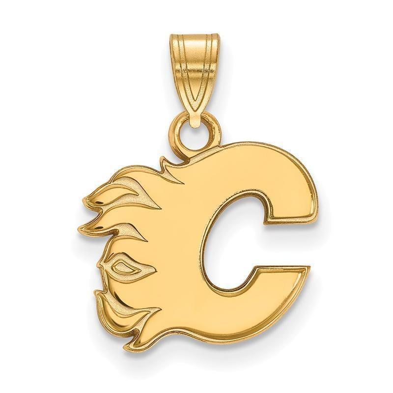 Sterling Silver w-GP NHL LogoArt Calgary Flames Small Pendant - Seattle Gold Grillz