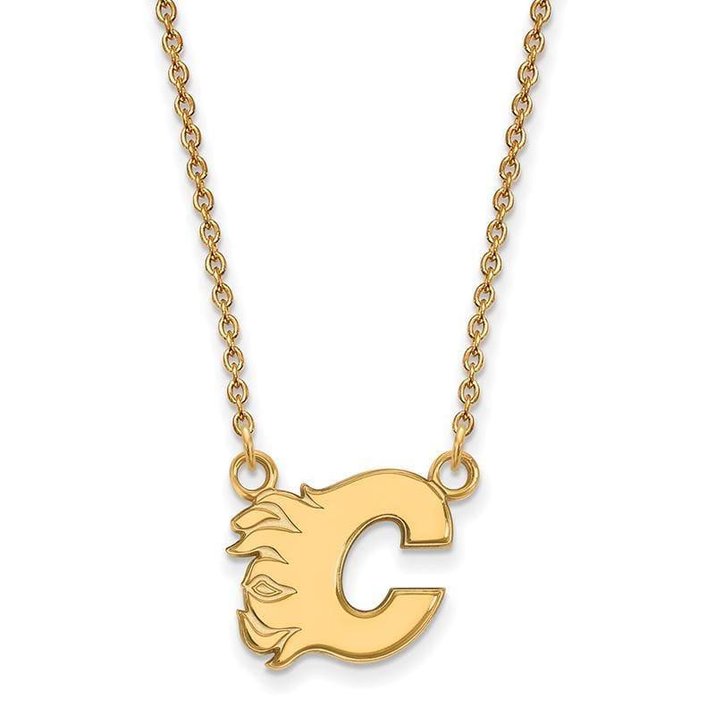 Sterling Silver w-GP NHL LogoArt Calgary Flames Small Pendant w-Necklace - Seattle Gold Grillz