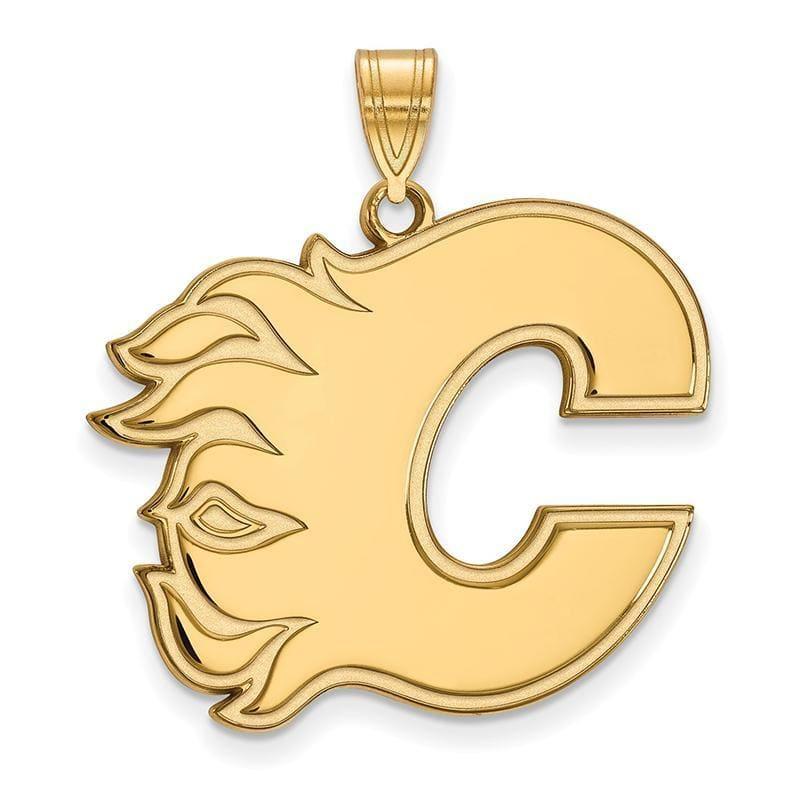 Sterling Silver w-GP NHL LogoArt Calgary Flames XL Pendant - Seattle Gold Grillz