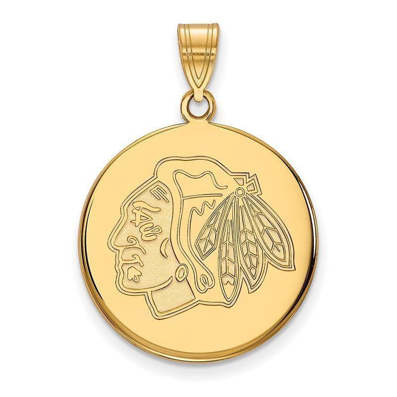 Sterling Silver w-GP NHL LogoArt Chicago Blackhawks Large Disc Pendant - Seattle Gold Grillz