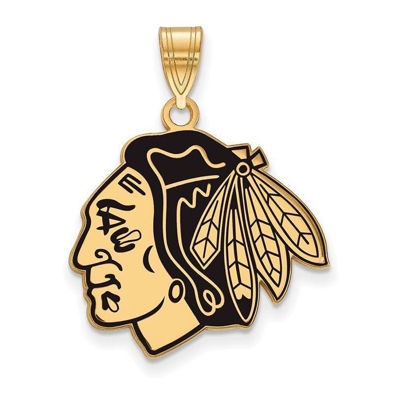 Sterling Silver w-GP NHL LogoArt Chicago Blackhawks Large Enamel Pendant - Seattle Gold Grillz