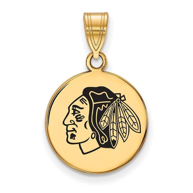 Sterling Silver w-GP NHL LogoArt Chicago Blackhawks Med Enl Disc Pendant - Seattle Gold Grillz